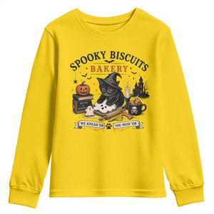 Funny Spooky Biscuits Bakery Cat Halloween Youth Sweatshirt We Knead Em You Need Em Pastry Kitten Lover