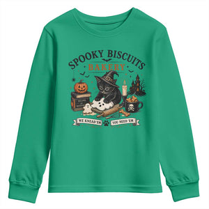 Funny Spooky Biscuits Bakery Cat Halloween Youth Sweatshirt We Knead Em You Need Em Pastry Kitten Lover