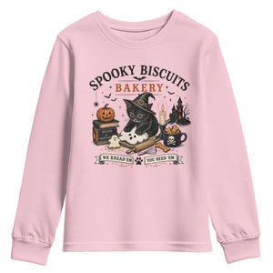 Funny Spooky Biscuits Bakery Cat Halloween Youth Sweatshirt We Knead Em You Need Em Pastry Kitten Lover