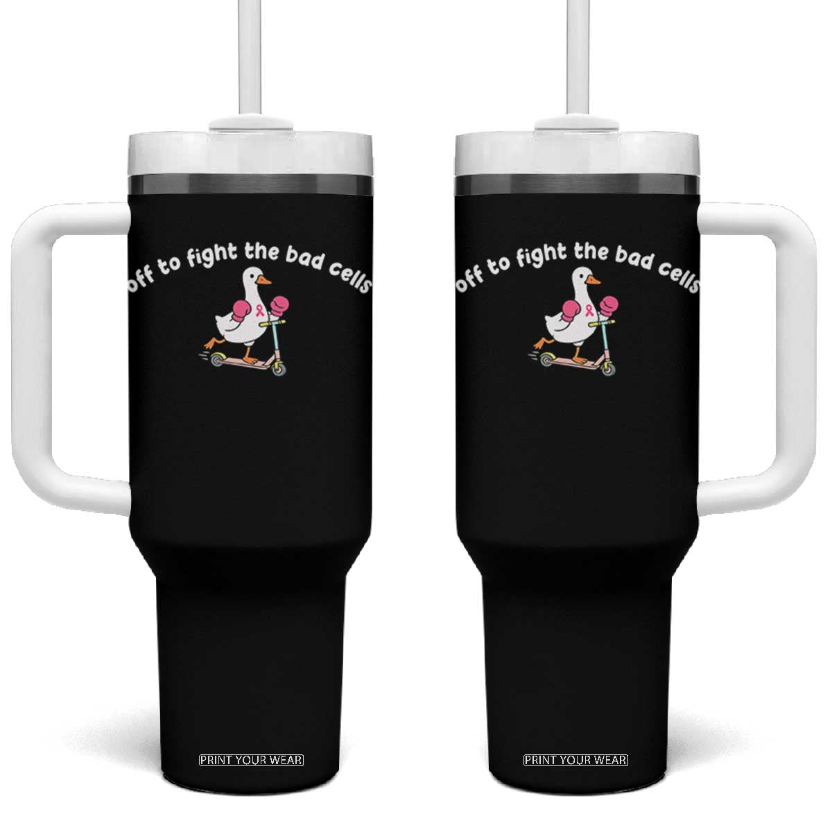 Funny Goose Breast Cancer Awareness Tumbler With Handle Off To Fight The Bad Cells