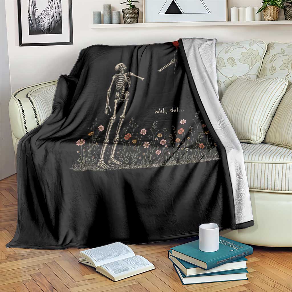Well Shit Skeleton Lost Balloon Floral Funny Gothic Halloween Throw Blanket
