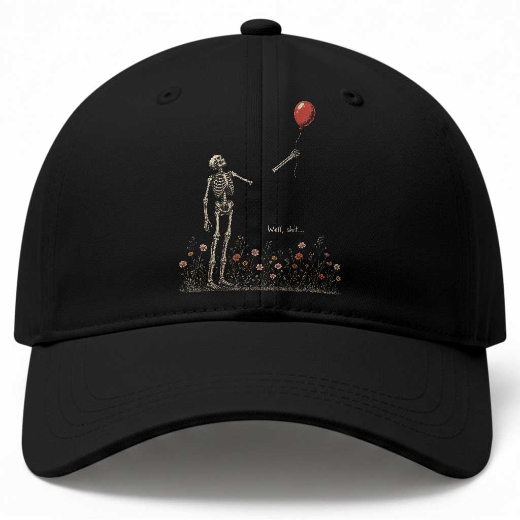 Well Shit Skeleton Lost Balloon Floral Funny Gothic Halloween Baseball Cap