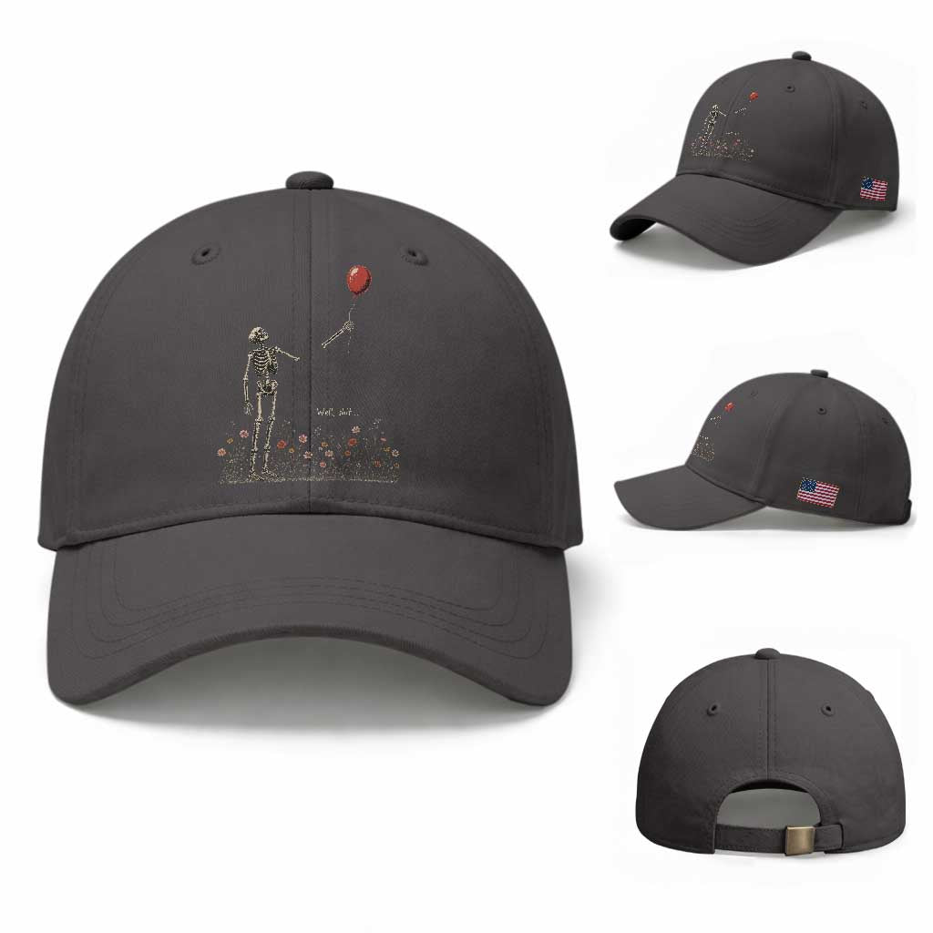 Well Shit Skeleton Lost Balloon Floral Funny Gothic Halloween Baseball Cap