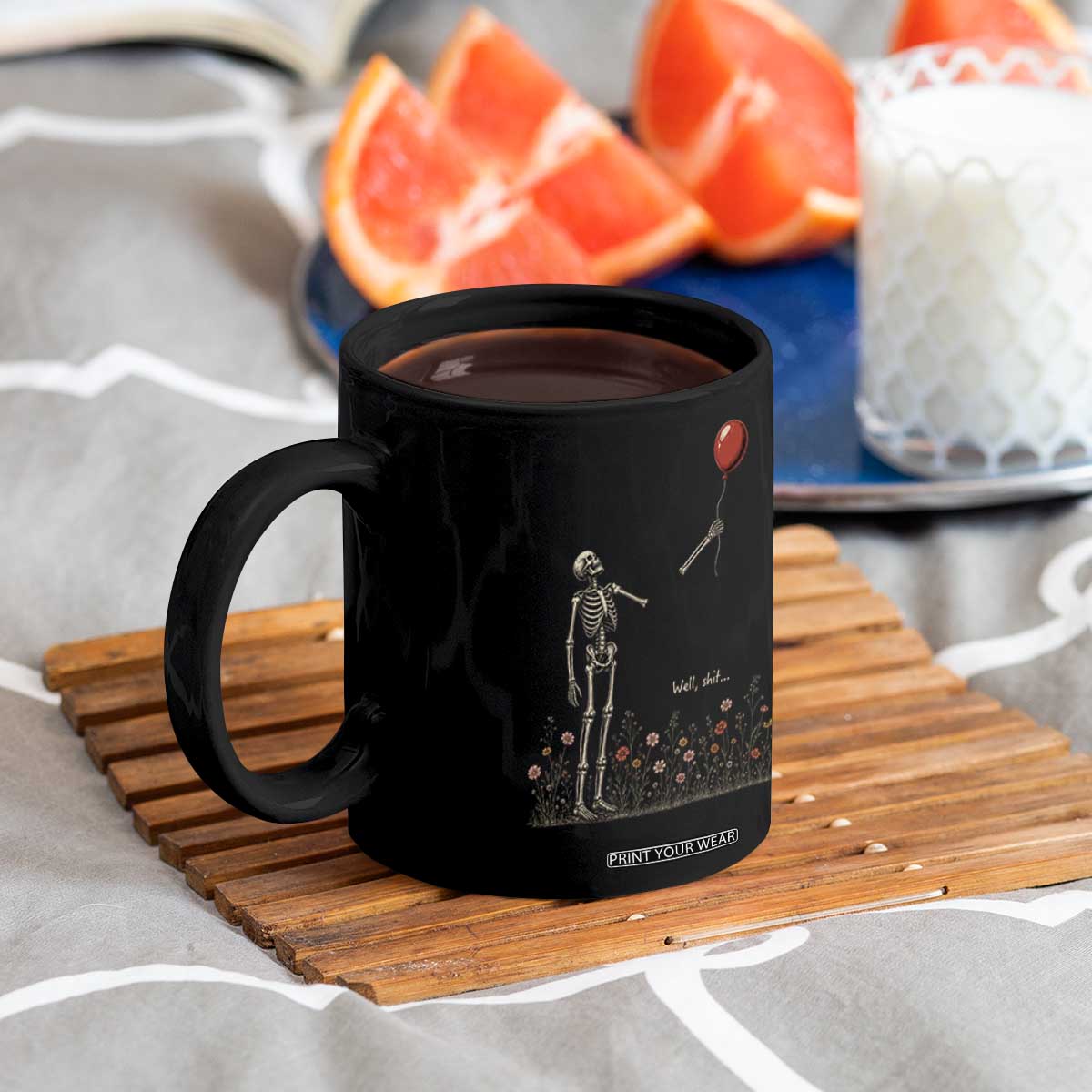 Well Shit Skeleton Lost Balloon Floral Funny Gothic Halloween Coffee Mug