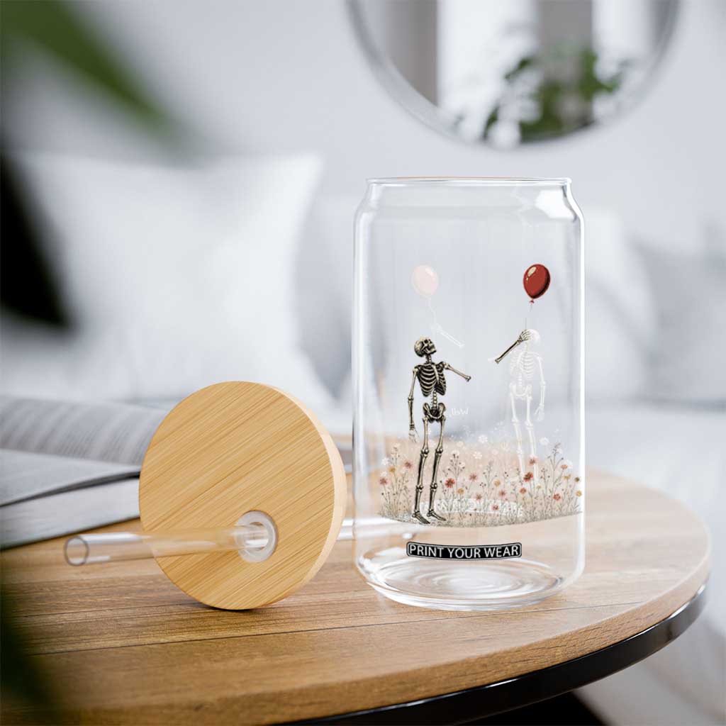 Well Shit Skeleton Lost Balloon Floral Funny Gothic Halloween Glass Can