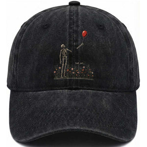 Well Shit Skeleton Lost Balloon Floral Funny Gothic Halloween Washed Cotton Baseball Cap