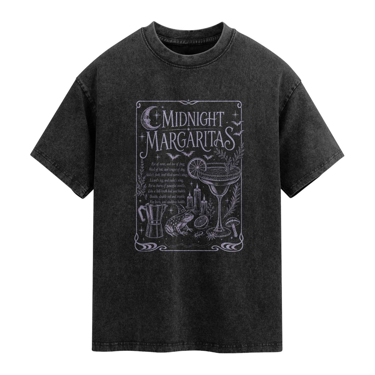 Midnight Margaritas Witch Halloween Cocktail Washed Cotton T-Shirt Funny Magic Tequila Lover