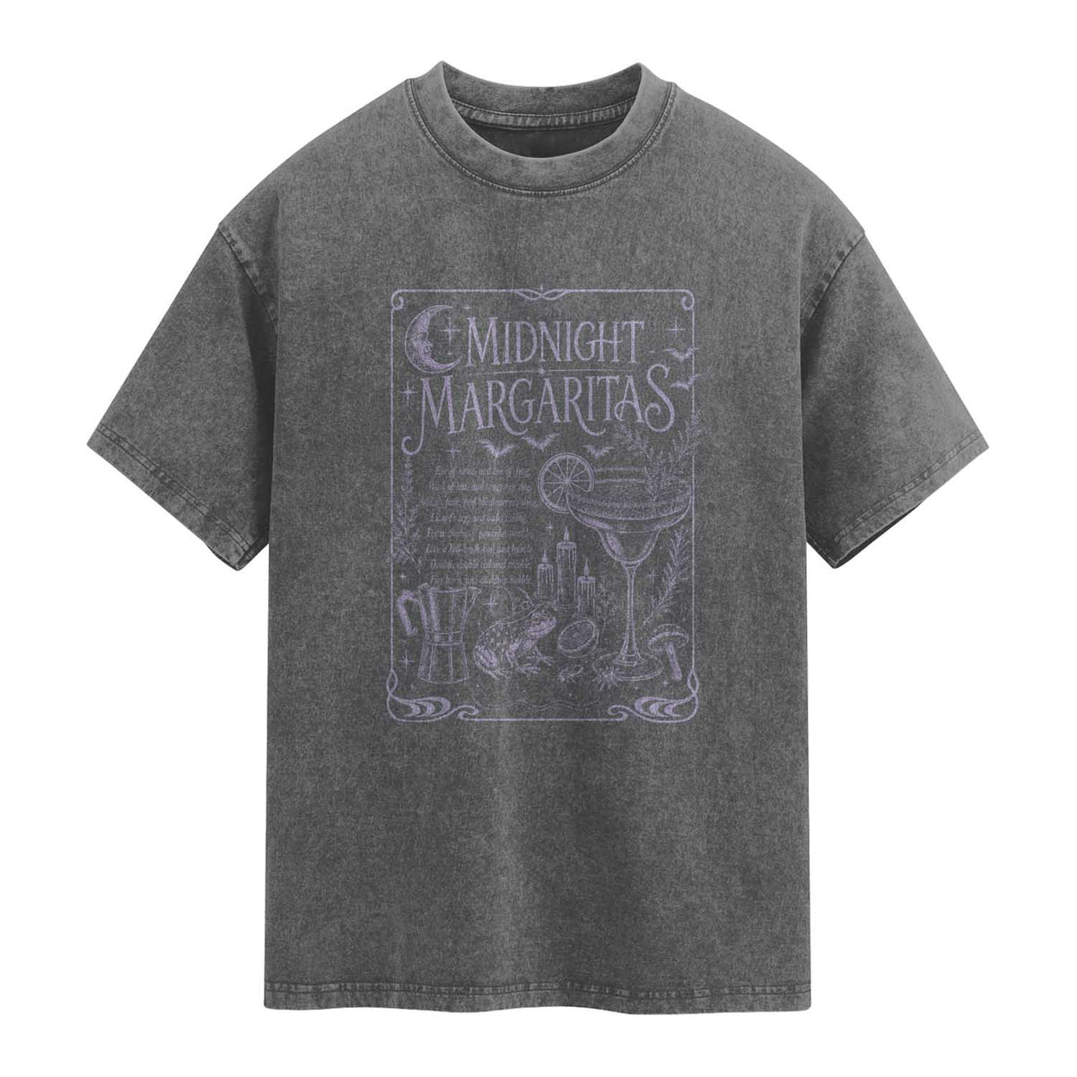 Midnight Margaritas Witch Halloween Cocktail Washed Cotton T-Shirt Funny Magic Tequila Lover
