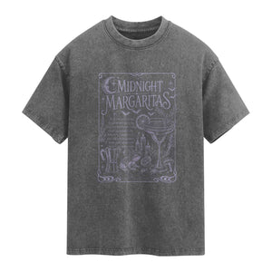 Midnight Margaritas Witch Halloween Cocktail Washed Cotton T-Shirt Funny Magic Tequila Lover