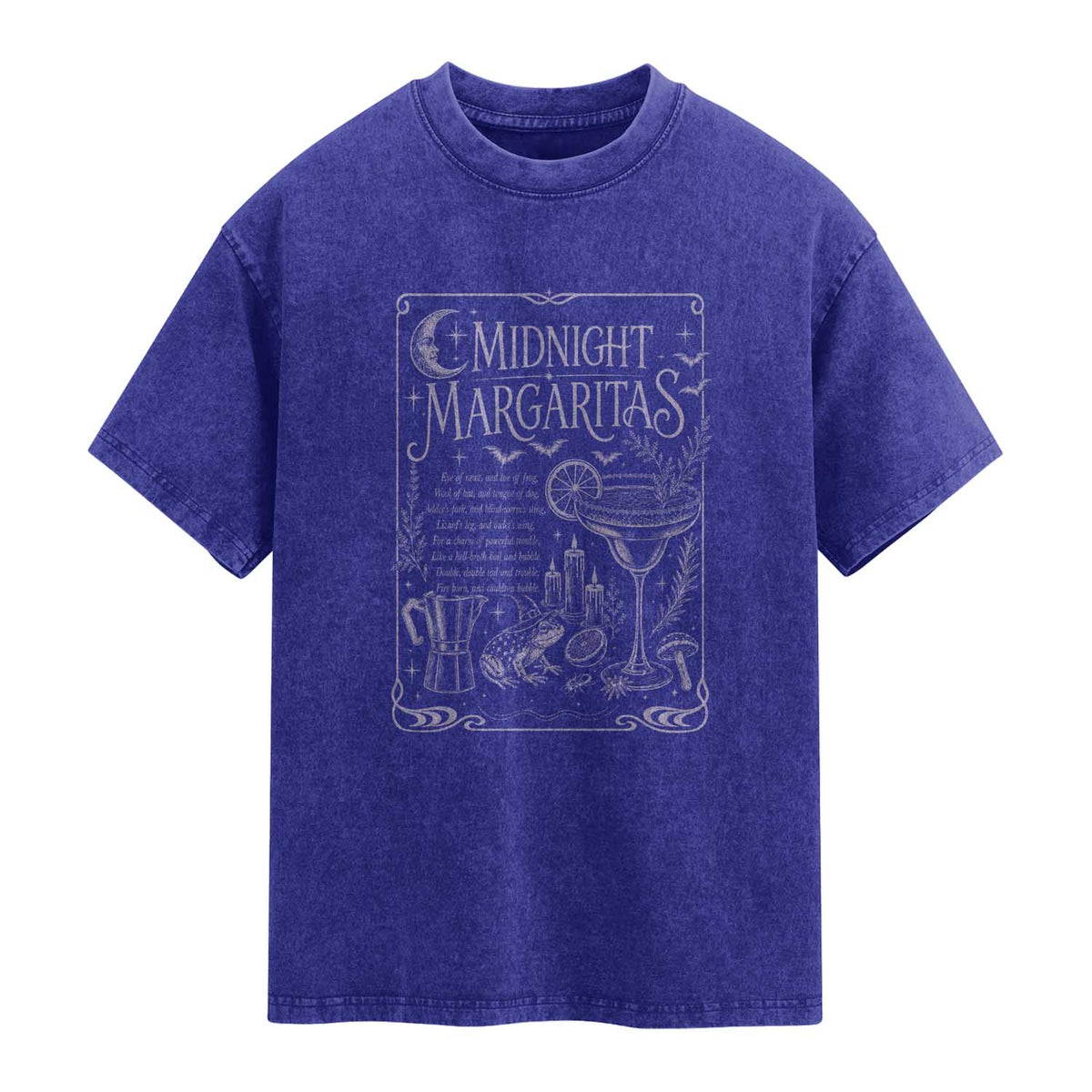 Midnight Margaritas Witch Halloween Cocktail Washed Cotton T-Shirt Funny Magic Tequila Lover