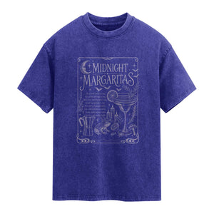 Midnight Margaritas Witch Halloween Cocktail Washed Cotton T-Shirt Funny Magic Tequila Lover