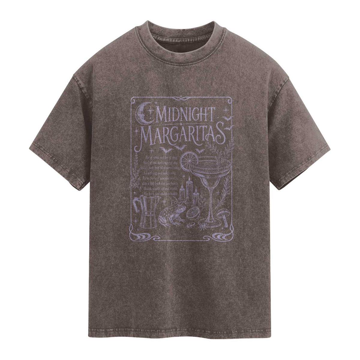 Midnight Margaritas Witch Halloween Cocktail Washed Cotton T-Shirt Funny Magic Tequila Lover