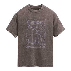 Midnight Margaritas Witch Halloween Cocktail Washed Cotton T-Shirt Funny Magic Tequila Lover