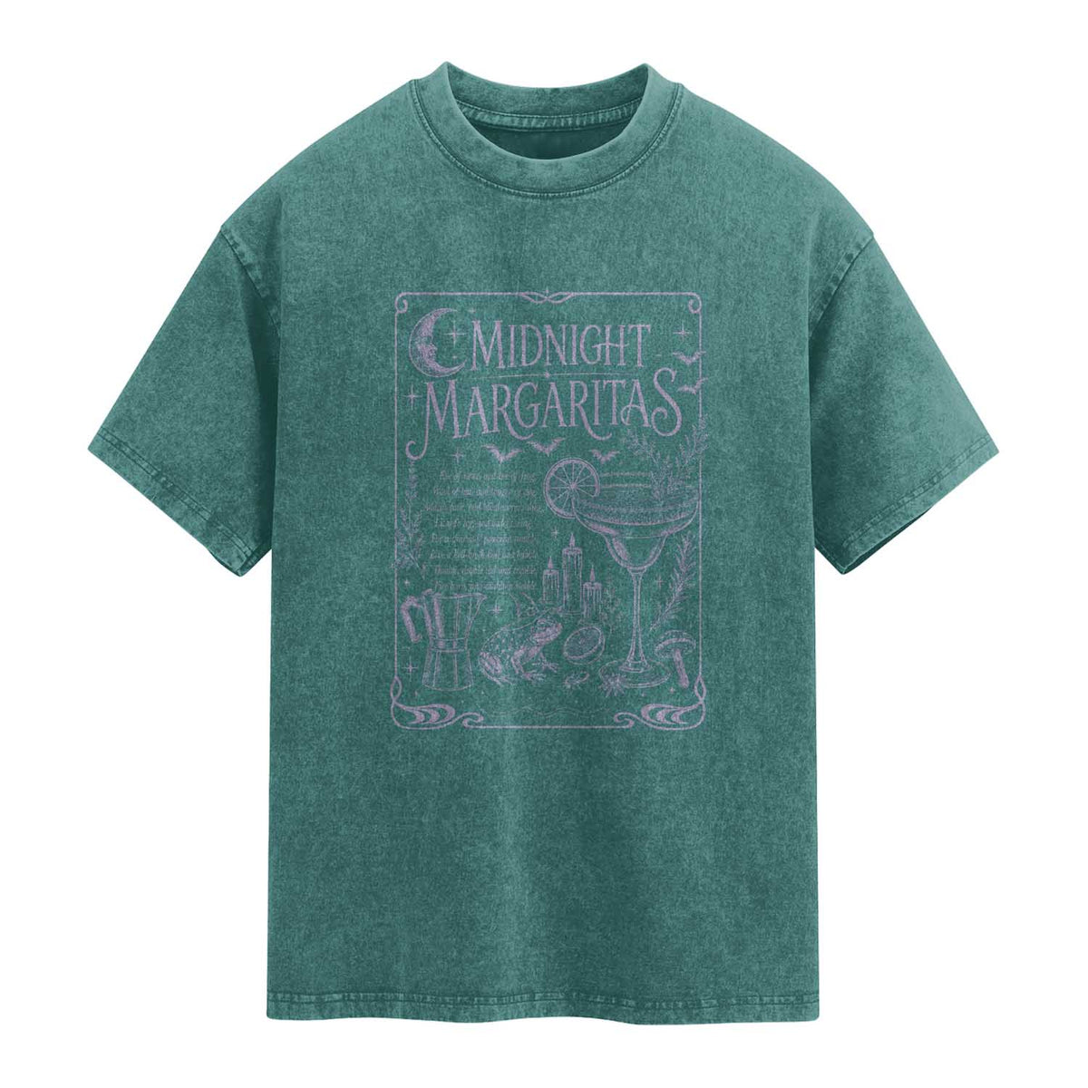 Midnight Margaritas Witch Halloween Cocktail Washed Cotton T-Shirt Funny Magic Tequila Lover