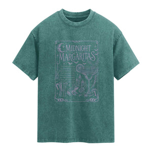 Midnight Margaritas Witch Halloween Cocktail Washed Cotton T-Shirt Funny Magic Tequila Lover