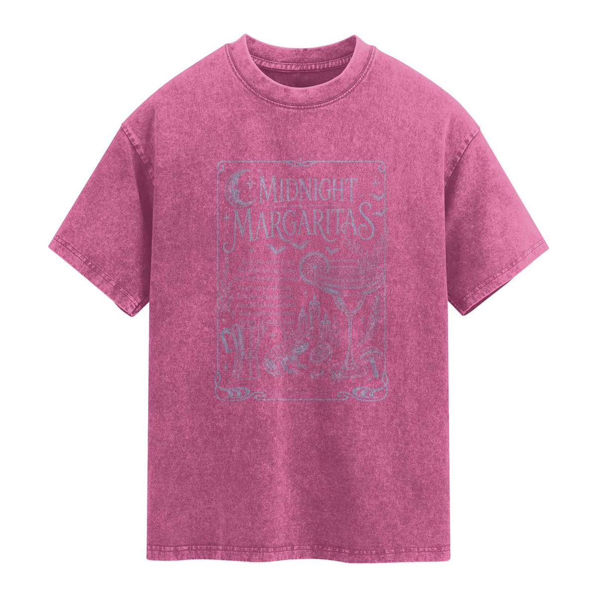 Midnight Margaritas Witch Halloween Cocktail Washed Cotton T-Shirt Funny Magic Tequila Lover