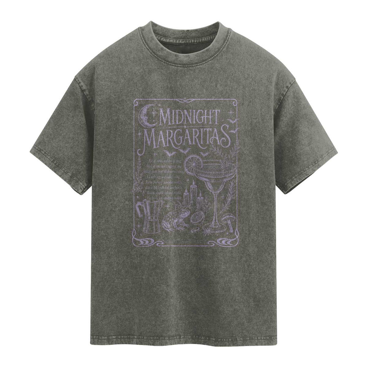 Midnight Margaritas Witch Halloween Cocktail Washed Cotton T-Shirt Funny Magic Tequila Lover
