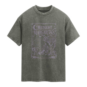 Midnight Margaritas Witch Halloween Cocktail Washed Cotton T-Shirt Funny Magic Tequila Lover