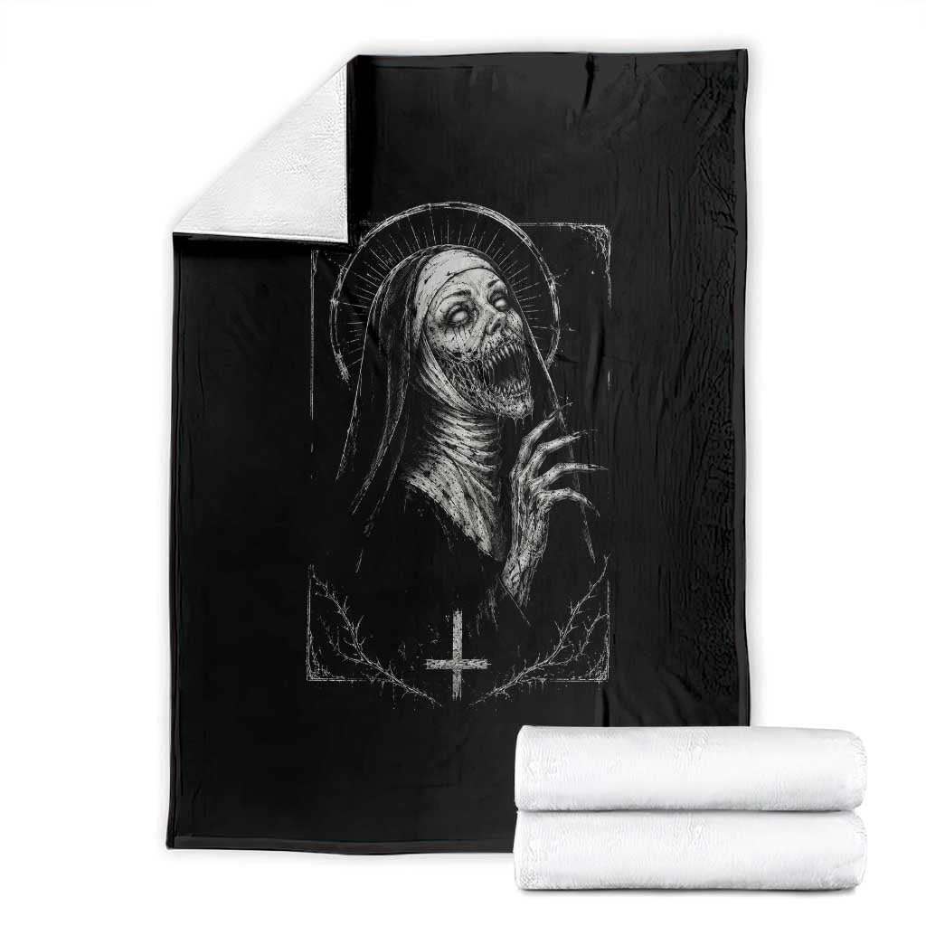Horror Creepy Unholy Nun Demon Occult Scary Goth Throw Blanket