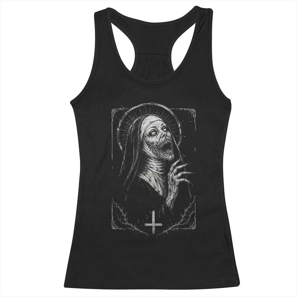 Horror Creepy Unholy Nun Demon Occult Scary Goth Racerback Tank Top