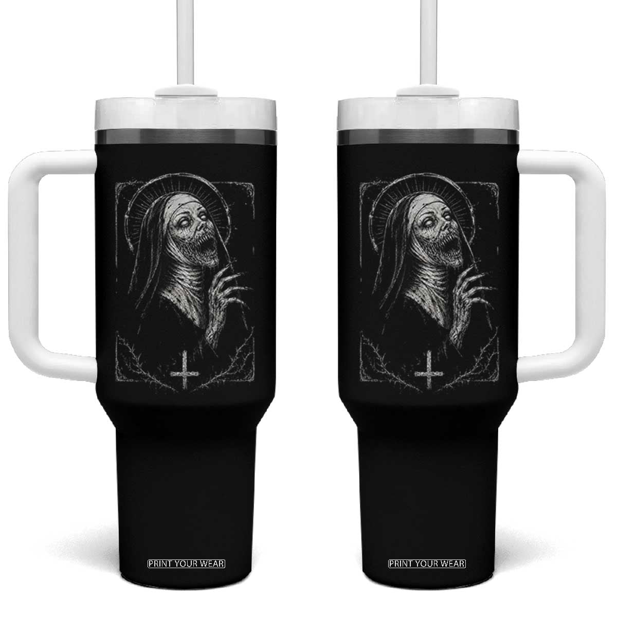 Horror Creepy Unholy Nun Demon Occult Scary Goth Tumbler With Handle
