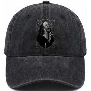 Horror Creepy Unholy Nun Demon Occult Scary Goth Washed Cotton Baseball Cap