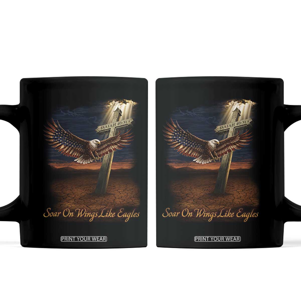 Soar On Wings Like Eagles Christian Faith Coffee Mug Isaiah 40:31 Bible Verse TS11 Black Print Your Wear