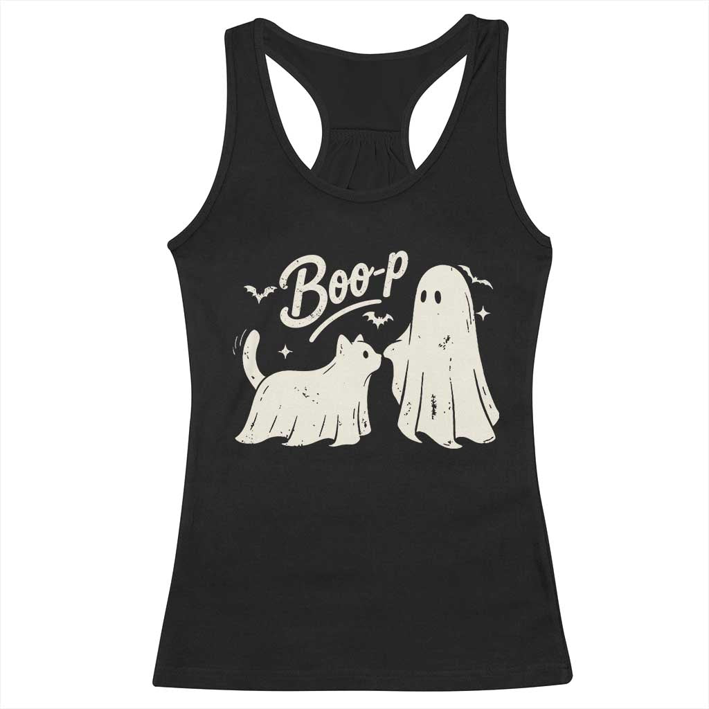 Funny Boo Boop Cat Ghost Halloween Racerback Tank Top Cat Lovers Gifts