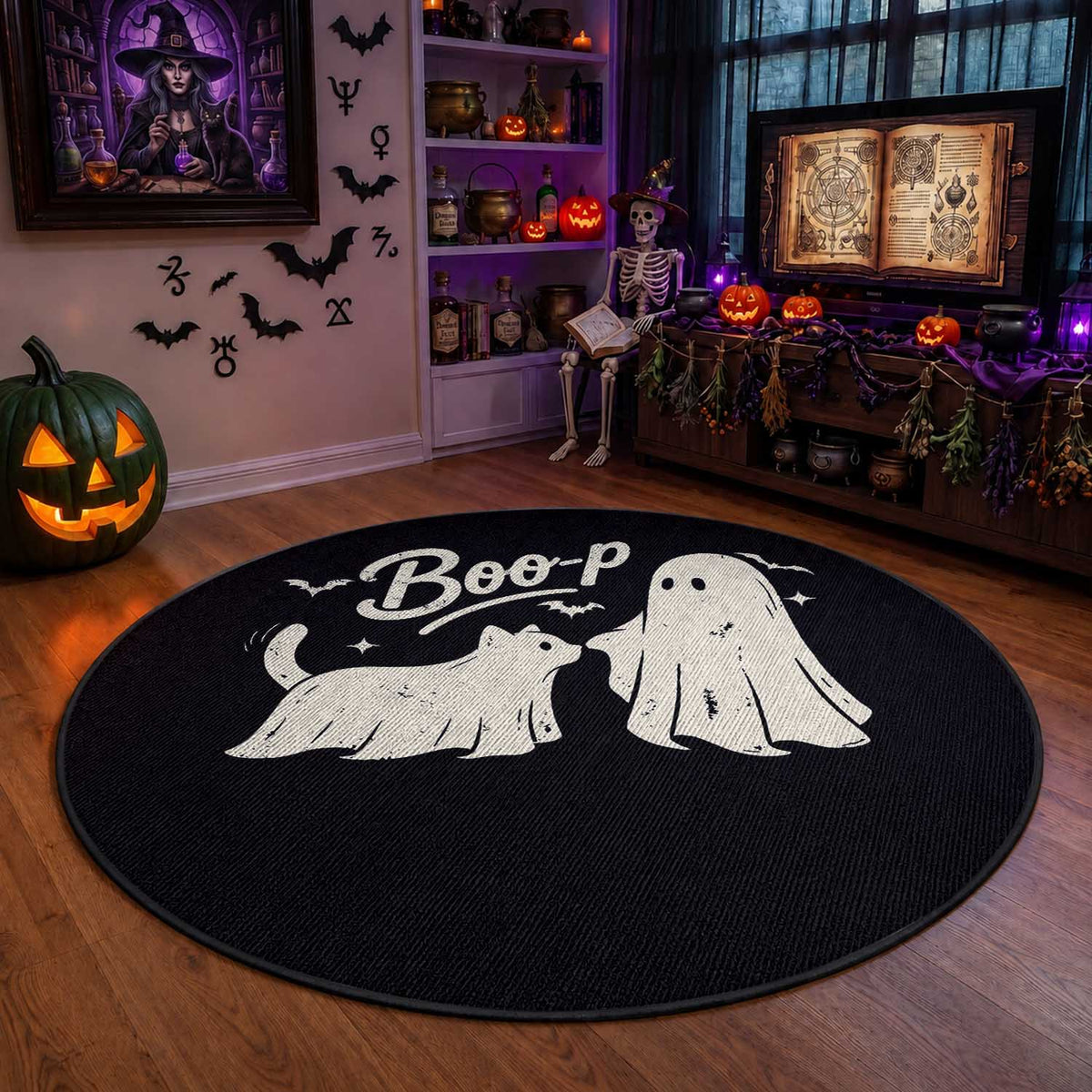 Funny Boo Boop Cat Ghost Halloween Round Rug Cat Lovers Gifts