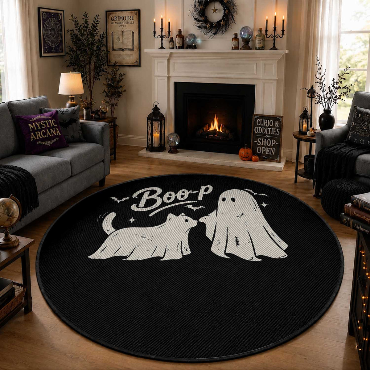 Funny Boo Boop Cat Ghost Halloween Round Rug Cat Lovers Gifts