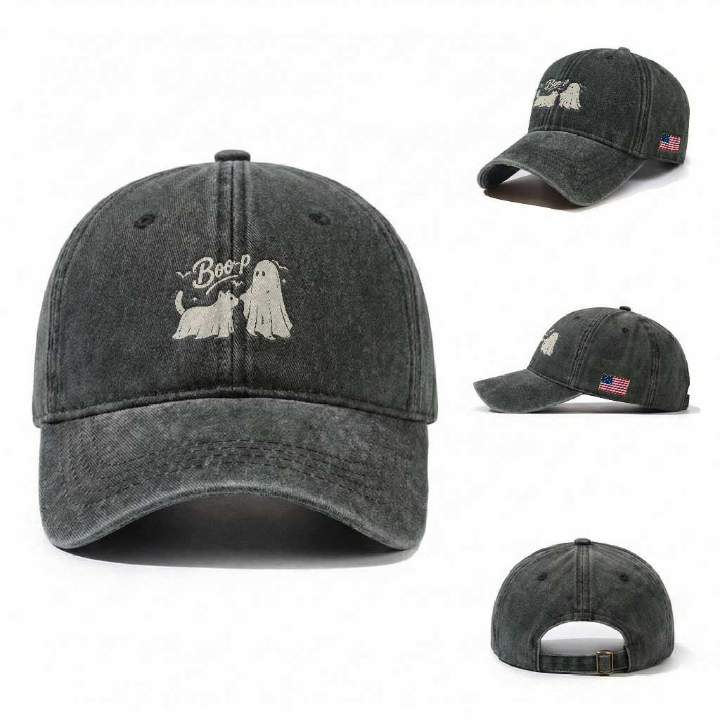 Funny Boo Boop Cat Ghost Halloween Washed Cotton Baseball Cap Cat Lovers Gifts