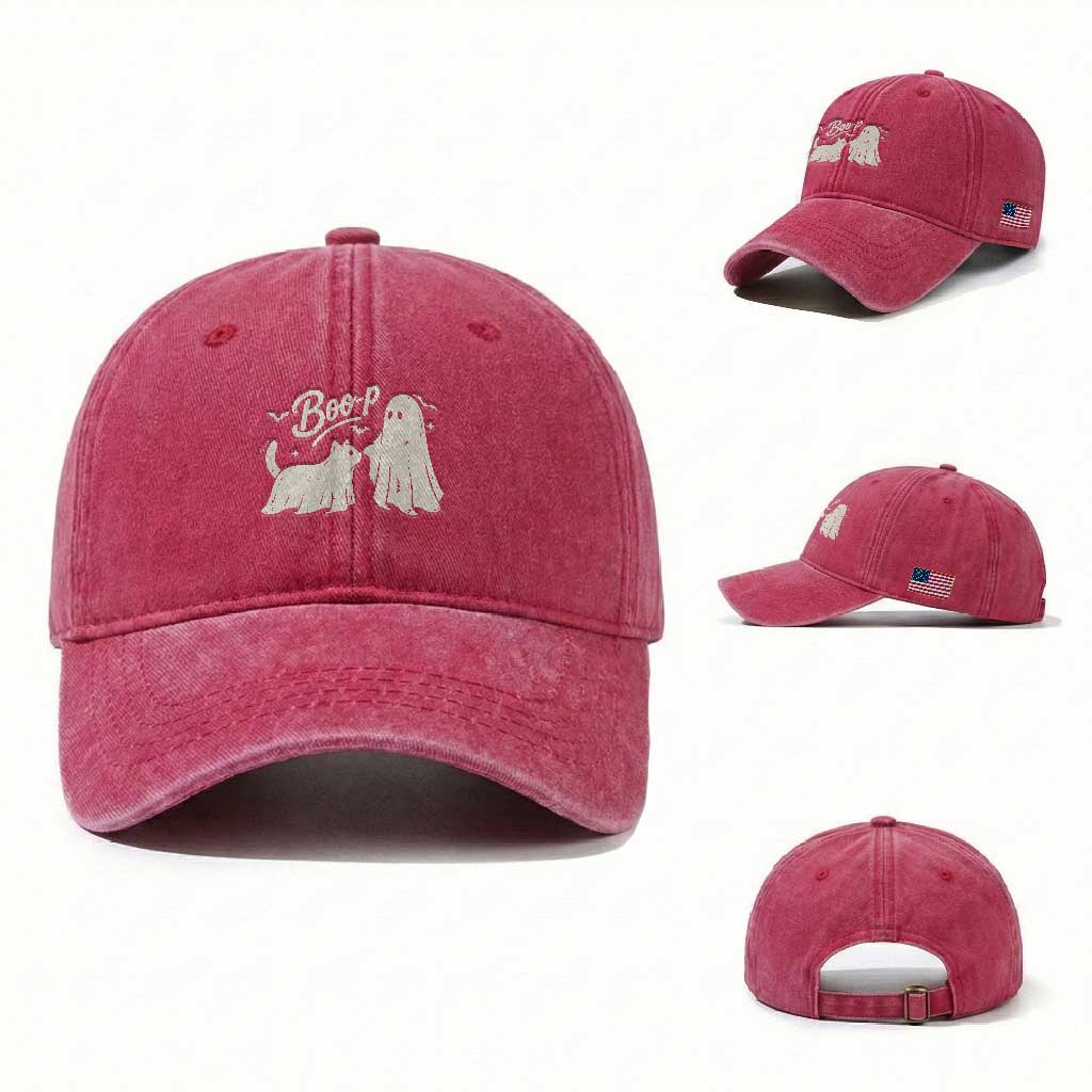 Funny Boo Boop Cat Ghost Halloween Washed Cotton Baseball Cap Cat Lovers Gifts