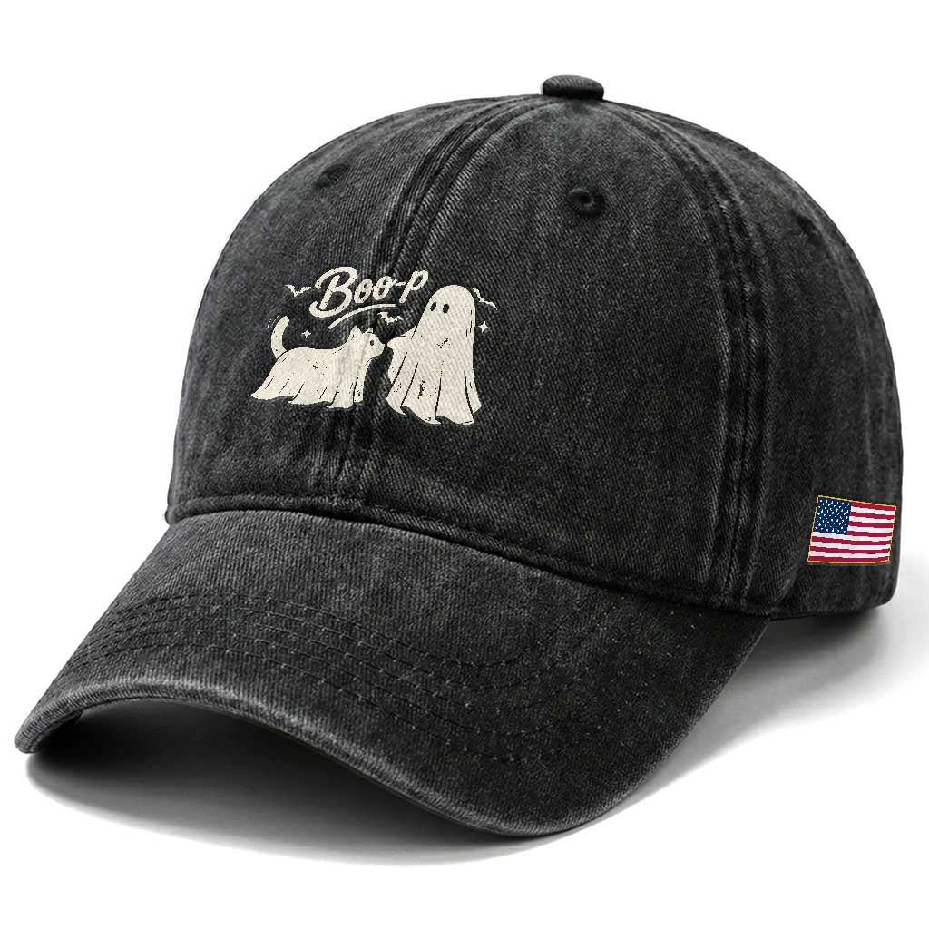 Funny Boo Boop Cat Ghost Halloween Washed Cotton Baseball Cap Cat Lovers Gifts