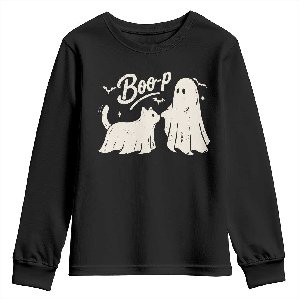 Funny Boo Boop Cat Ghost Halloween Youth Sweatshirt Cat Lovers Gifts