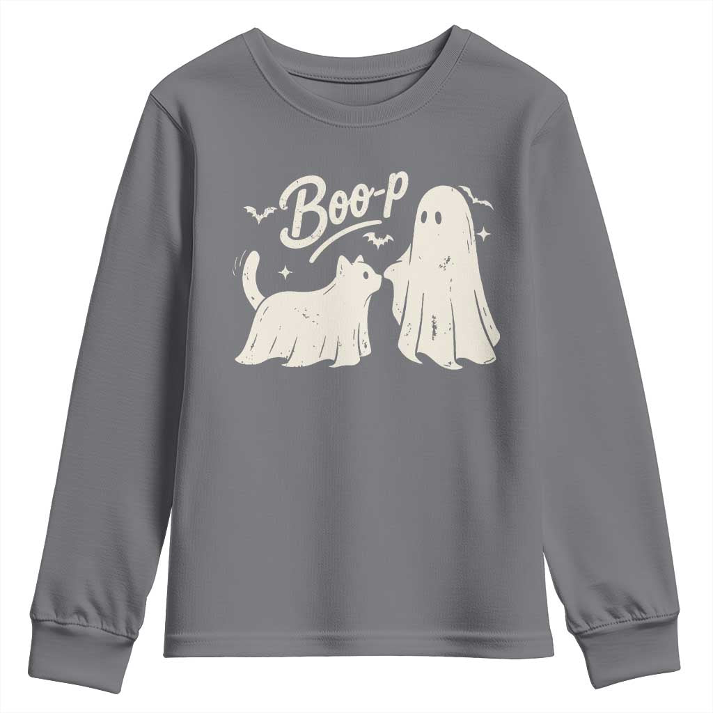 Funny Boo Boop Cat Ghost Halloween Youth Sweatshirt Cat Lovers Gifts