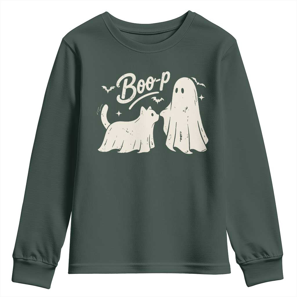 Funny Boo Boop Cat Ghost Halloween Youth Sweatshirt Cat Lovers Gifts