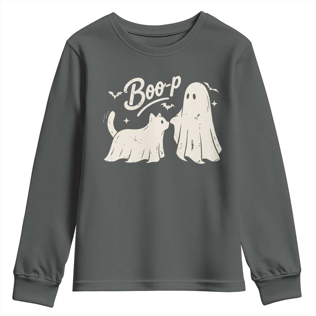Funny Boo Boop Cat Ghost Halloween Youth Sweatshirt Cat Lovers Gifts