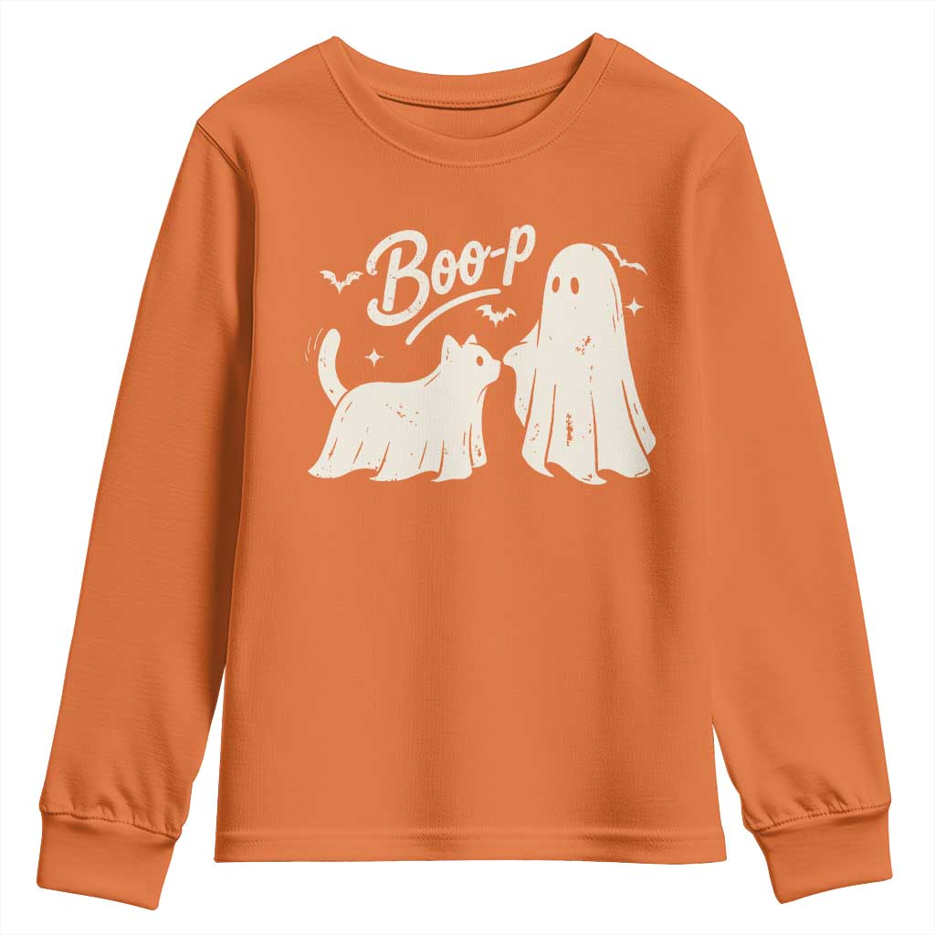Funny Boo Boop Cat Ghost Halloween Youth Sweatshirt Cat Lovers Gifts