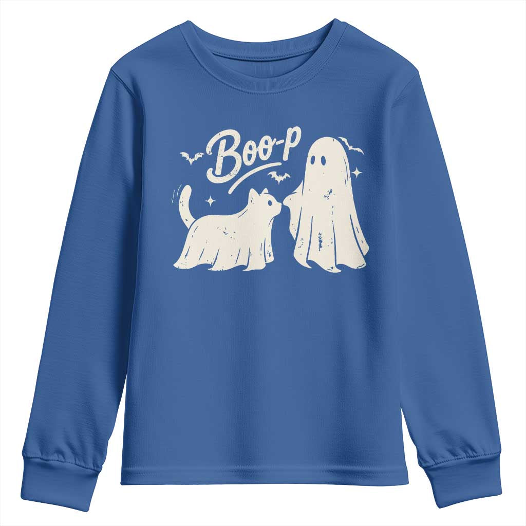 Funny Boo Boop Cat Ghost Halloween Youth Sweatshirt Cat Lovers Gifts