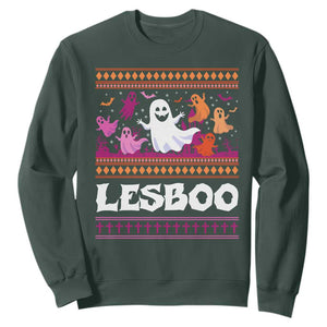 Funny Halloween Lesbian Sweatshirt Lesboo Ghost Bat LGBT Graveyard TS11 Dark Forest Green Print Your Wear