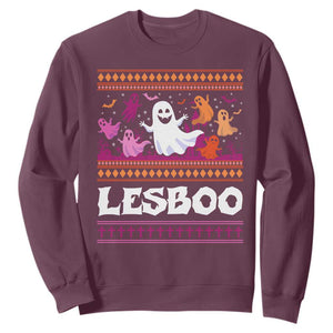 Funny Halloween Lesbian Sweatshirt Lesboo Ghost Bat LGBT Graveyard TS11 Maroon Print Your Wear