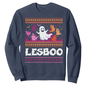 Funny Halloween Lesbian Sweatshirt Lesboo Ghost Bat LGBT Graveyard TS11 Navy Print Your Wear