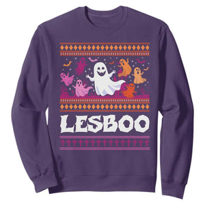 Funny Halloween Lesbian Sweatshirt Lesboo Ghost Bat LGBT Graveyard TS11 Purple Print Your Wear