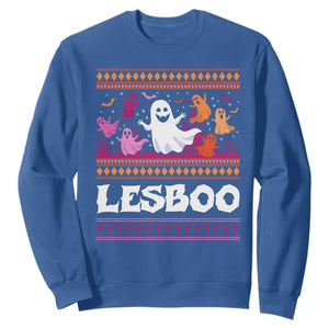 Funny Halloween Lesbian Sweatshirt Lesboo Ghost Bat LGBT Graveyard TS11 Royal Blue Print Your Wear