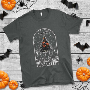 Halloween Christmas T Shirt Tis The Season To Be Creepy Xmas Tree Skeleton Snowy TS11 Dark Heather Print Your Wear