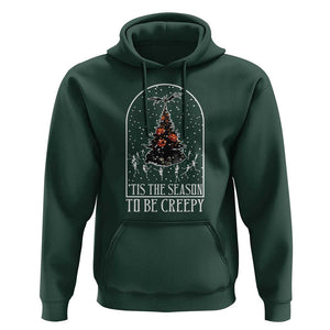 Halloween Christmas Hoodie Tis The Season To Be Creepy Xmas Tree Skeleton Snowy TS11 Dark Forest Green Print Your Wear