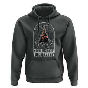 Halloween Christmas Hoodie Tis The Season To Be Creepy Xmas Tree Skeleton Snowy TS11 Dark Heather Print Your Wear