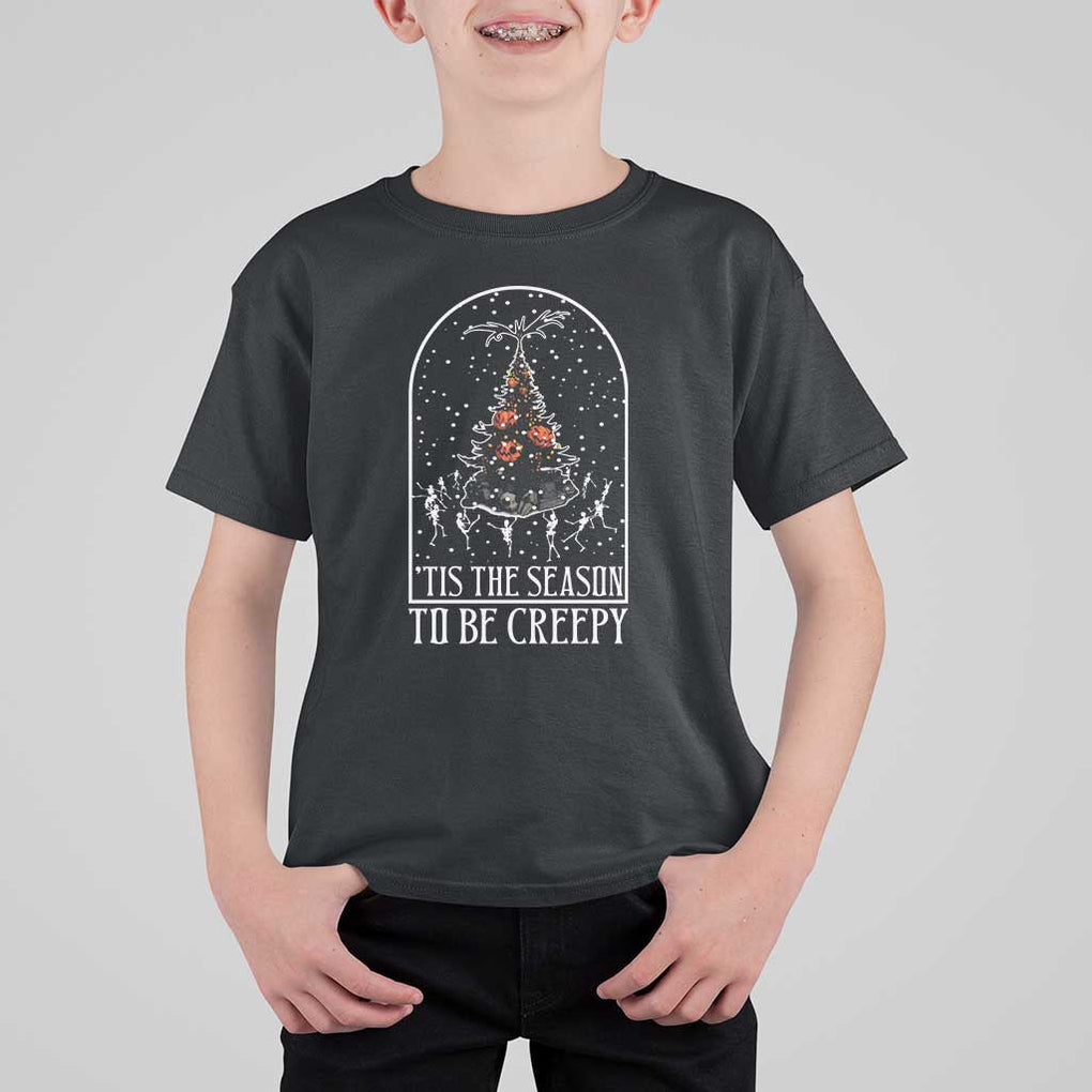 Halloween Christmas T Shirt For Kid Tis The Season To Be Creepy Xmas Tree Skeleton Snowy TS11 Black Print Your Wear