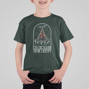 Halloween Christmas T Shirt For Kid Tis The Season To Be Creepy Xmas Tree Skeleton Snowy TS11 Dark Forest Green Print Your Wear