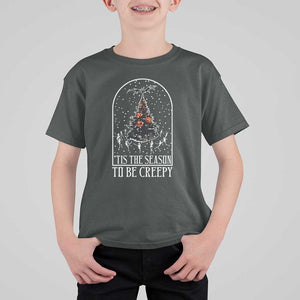 Halloween Christmas T Shirt For Kid Tis The Season To Be Creepy Xmas Tree Skeleton Snowy TS11 Dark Heather Print Your Wear